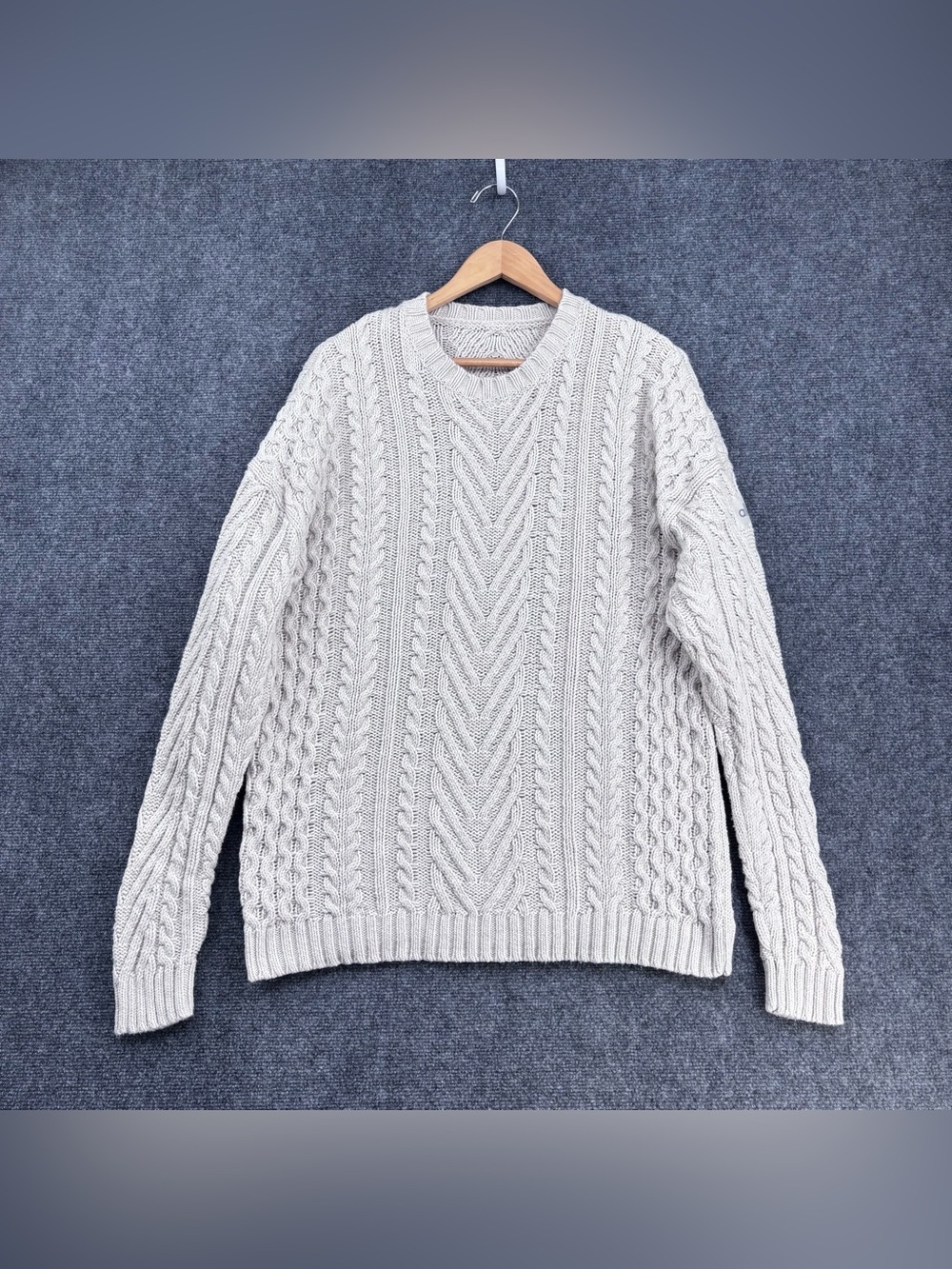 ALO Ivory Chunky Cable Knit Preppy Minimalist Fisherman Sweater Women’s XL